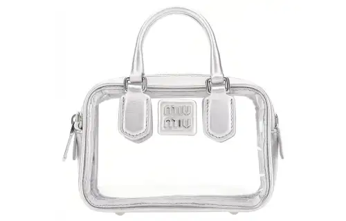 MIU MIU Leather Detail Shoulder Bag, Crossbody Bag, Handbag Mini Women's Silver White