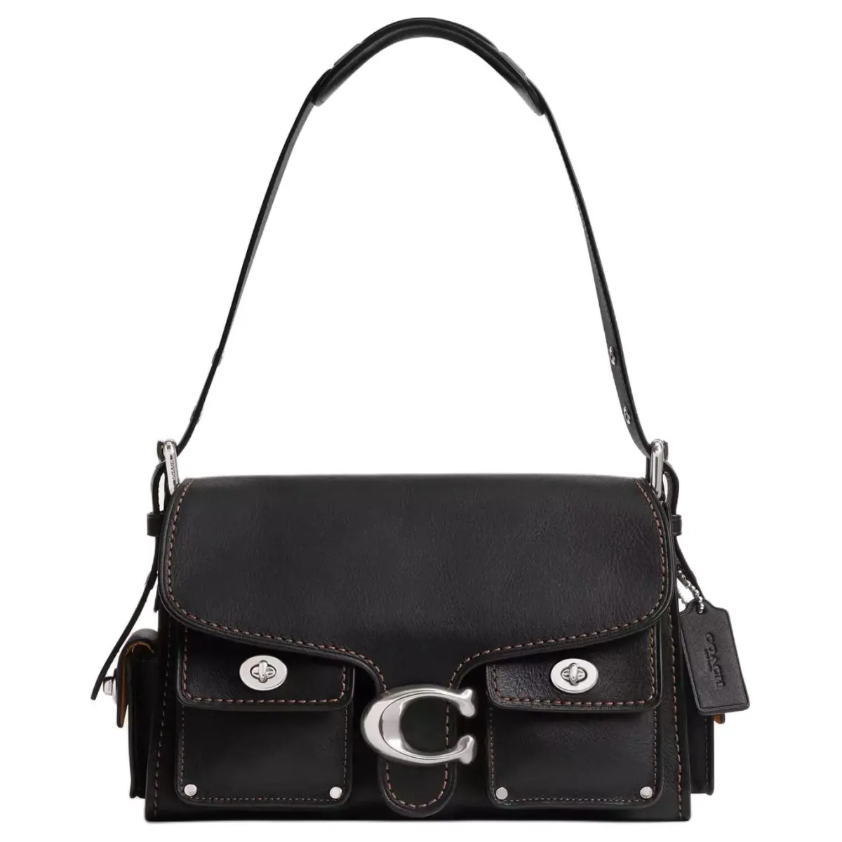 COACH CargoSoft Tabby Natural Grain Leather Biker Bag Shoulder Bag, Handbag Medium Women's Black