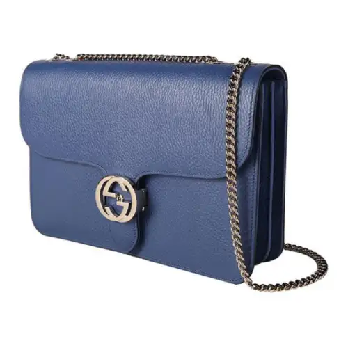 GUCCI Cow Leather Messenger Bag, Crossbody Bag, Shoulder Bag Women's Blue