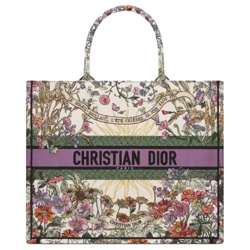 DIOR BookTote Embroidery Tote Bag, Shopping Bag, Handbag Large Women's Beige Multicolor