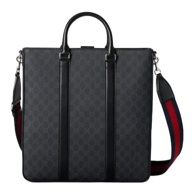 GUCCI Canvas Tote Bag, Shopping Bag, Handbag Medium Men's Black