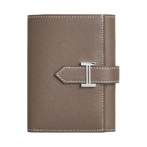 HERMES Bearn Madame Calfskin Wallet Women's 18 Etoupe Elephant Gray