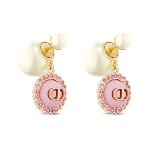 DIOR Metal, Glass, Resin Pearl Stud Earrings Women's Gold