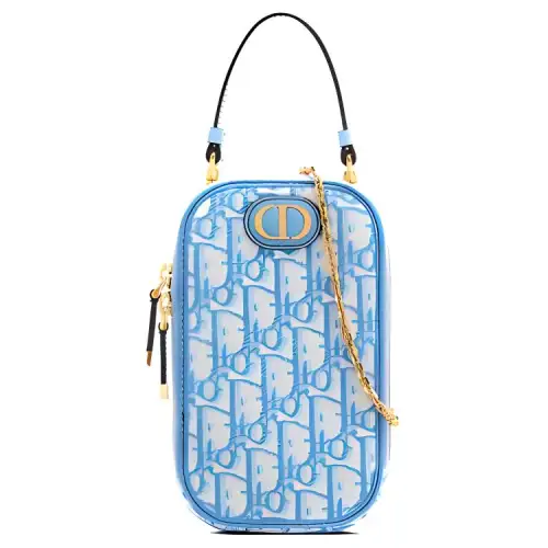 DIOR 30 Montaigne Leather Chain Crossbody Bag, One Shoulder Handbag, Cell Phone Pouch Women's Cornflower Blue