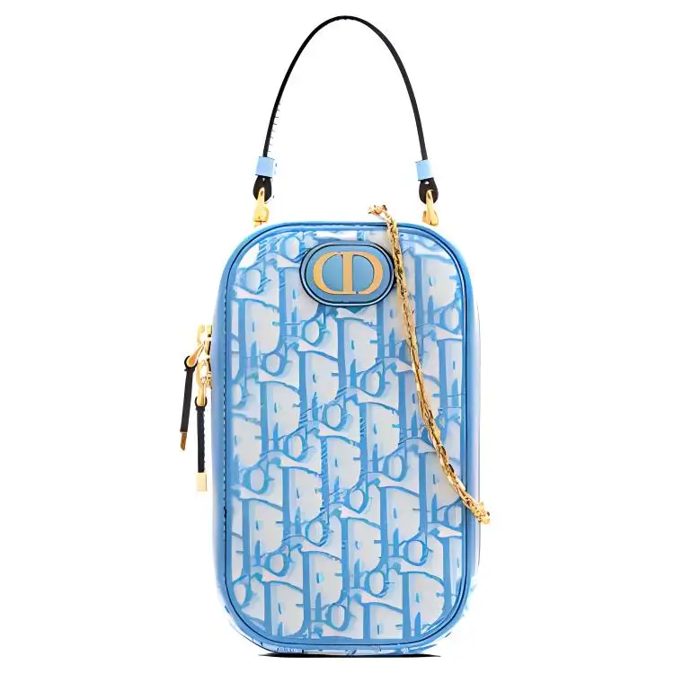 DIOR 30 Montaigne Leather Chain Crossbody Bag, One Shoulder Handbag, Cell Phone Pouch Women's Cornflower Blue