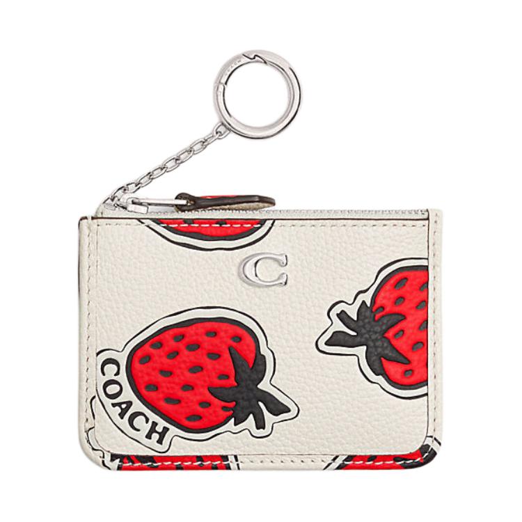 COACH Coach Skinny Id Case 11 Strawberry Print Polished Pebble Leather Slim ID Case Card Holder Mini Women's Chalk Multicolor