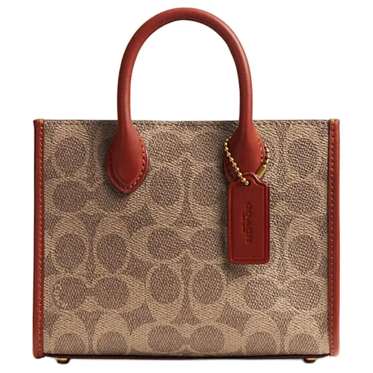 COACH Ace Coated Canvas With Refined Calfskin Handbag Small Women's Tan