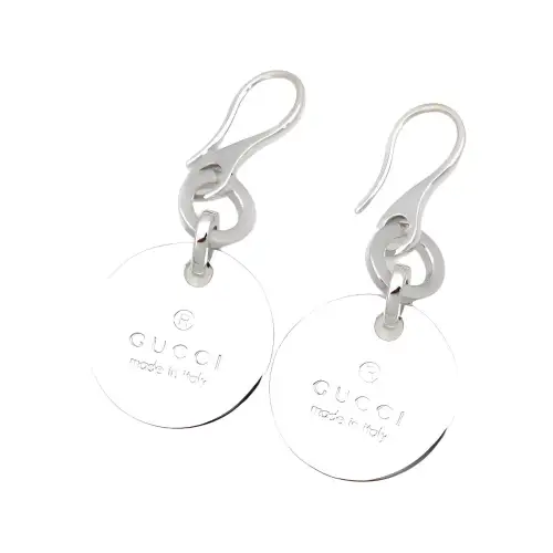 GUCCI Trademark Brand Logo Sterling Silver Earrings Unisex Silver