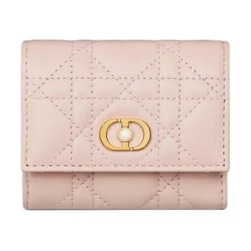 DIOR Cangrid Lambskin Wallet Women's Light Pink