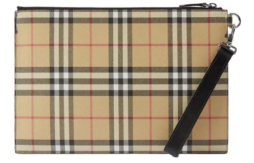 Burberry VINTAGE Artificial Leather With Cotton Clutch Storage Bag Men's Archive Beige