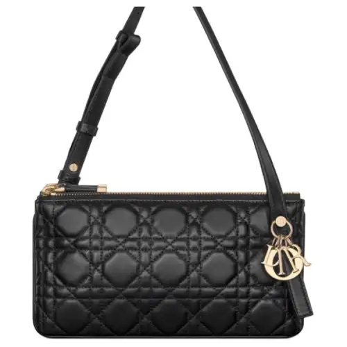DIOR Black Sheepskin Handbag Shoulder Bag Mini Women's Black