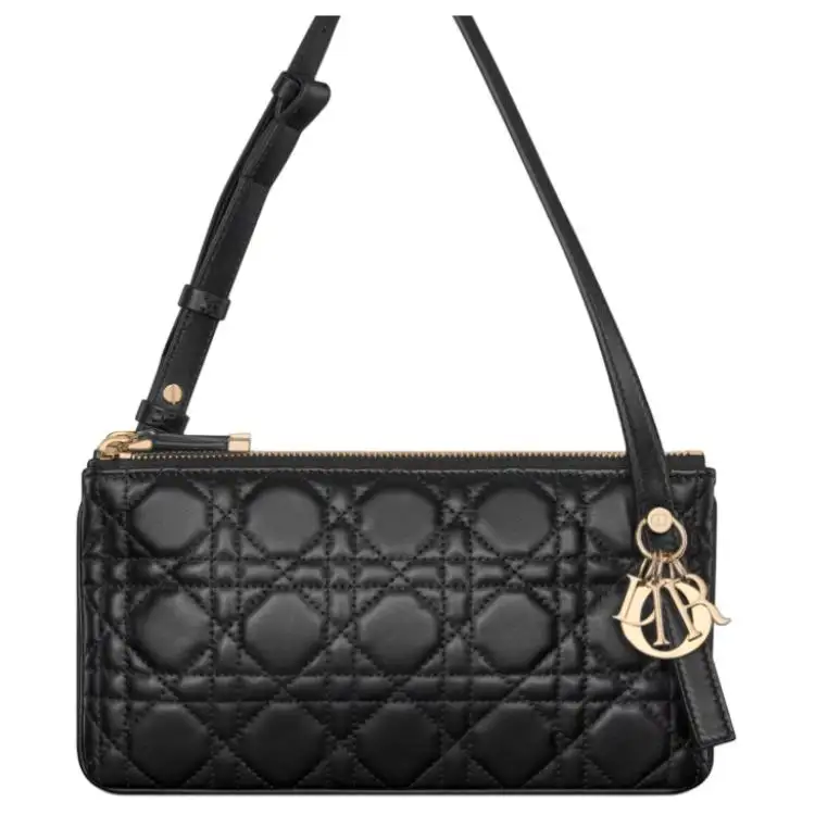 DIOR Black Sheepskin Handbag Shoulder Bag Mini Women's Black