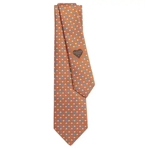 HERMES Mulberry Silk Ties Men's Orange