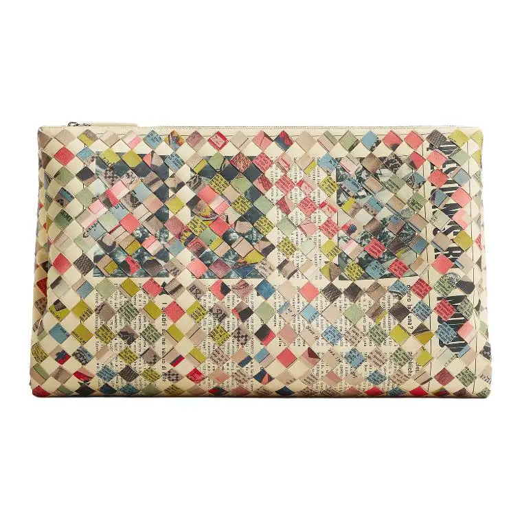 Bottega Veneta Intrecciato Lambskin Clutch Men's Beige & Black