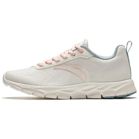 ANTA Running Shoes Women's Low-Top Ivory White/Cherry Blossom Pink/Crab Shell Green