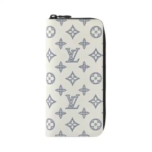 LOUIS VUITTON Zippy Monogram Shadow Embossed Print Cow Leather Wallet Unisex White Marine
