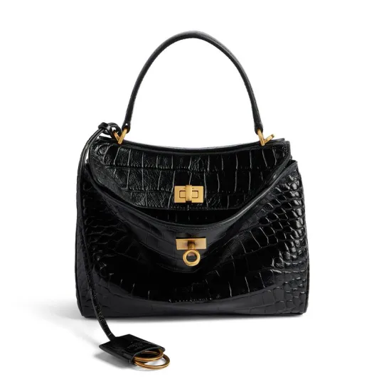 Balenciaga Rodeo Soft Crocodile Pattern Embossed Cow Leather Shoulder Bag, Crossbody Bag, Handbag Mini Women's Black