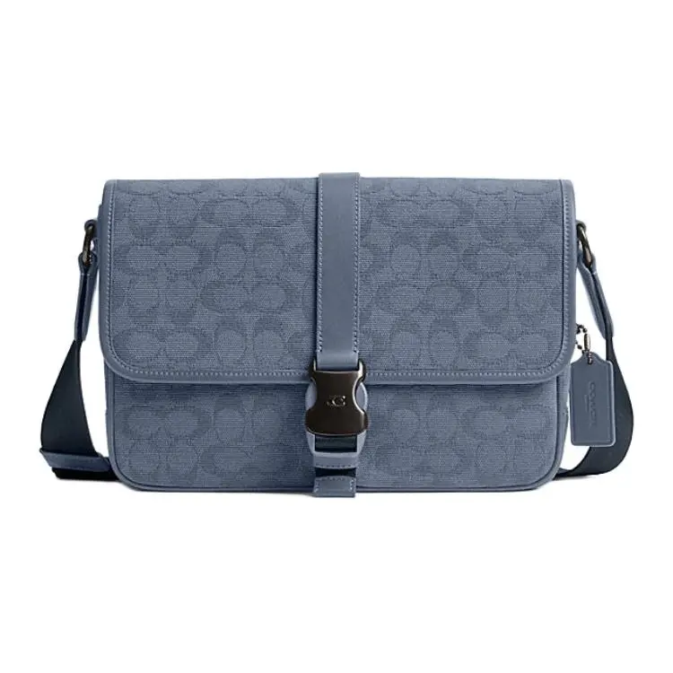 COACH League Iconic Jacquard Canvas With Leather Shoulder Bag, Crossbody Bag Large Men's Blue