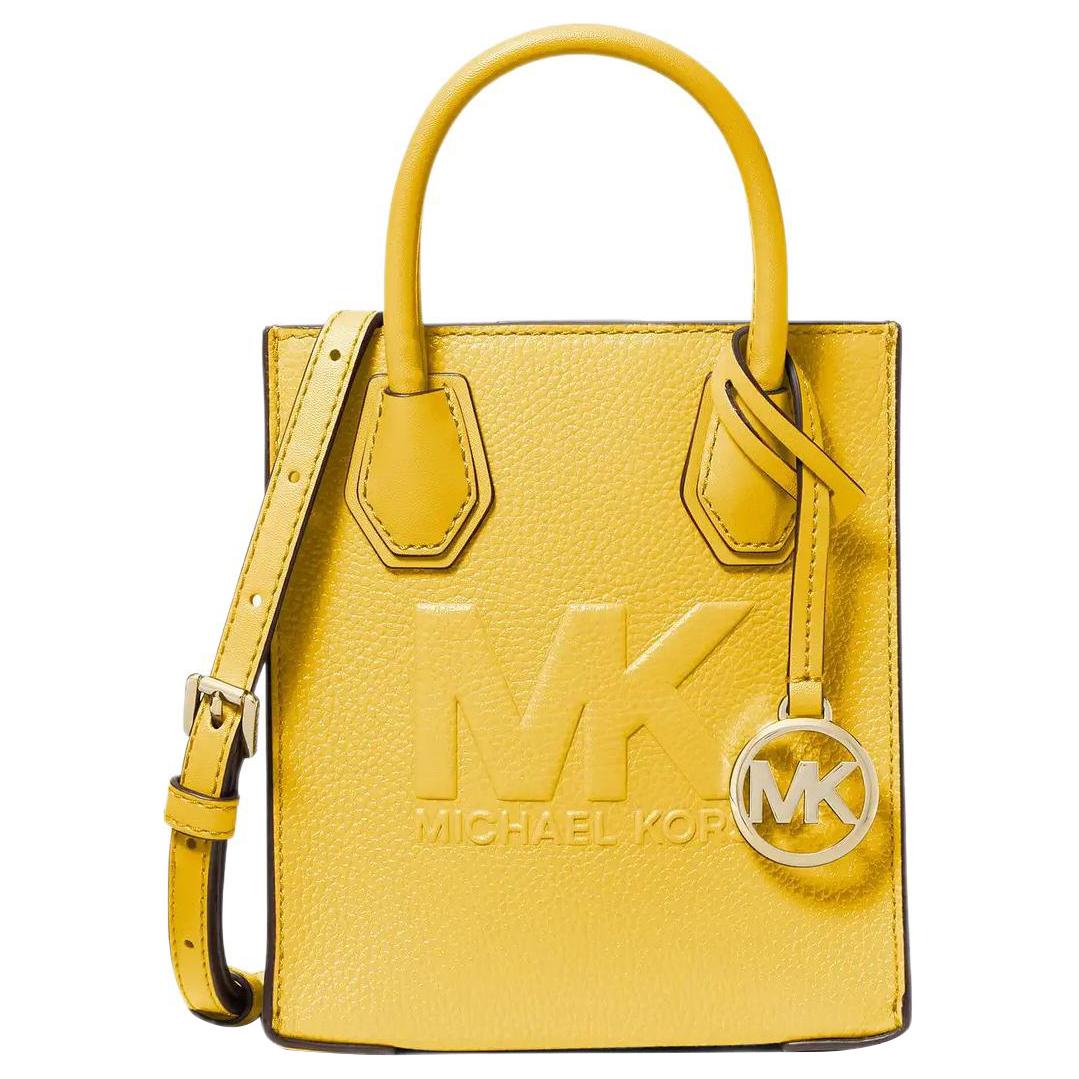 MICHAEL KORS Mercer Litchi Grain Leather Handbag, Shoulder Bag, Crossbody Bag Extra Small Women's Yellow