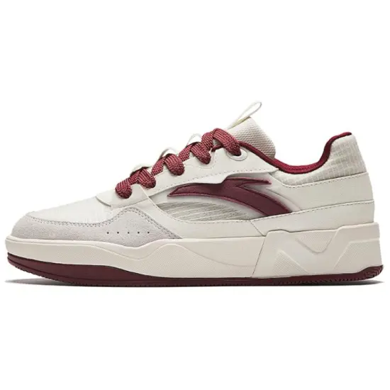 ANTA Skateboard Shoes Women's Low-Top Ivory White/Crimson Red
