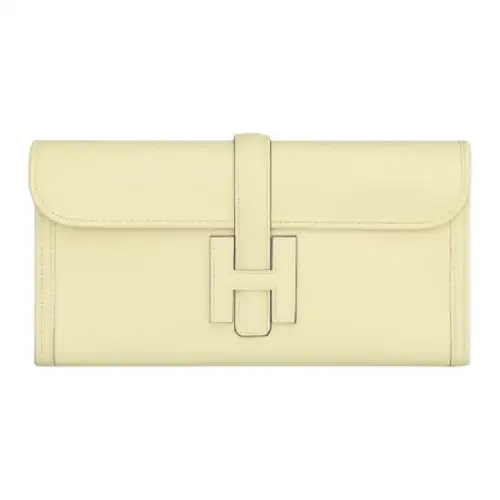 HERMES Jige Elan Swift Leather Clutch Women's Light Yellow