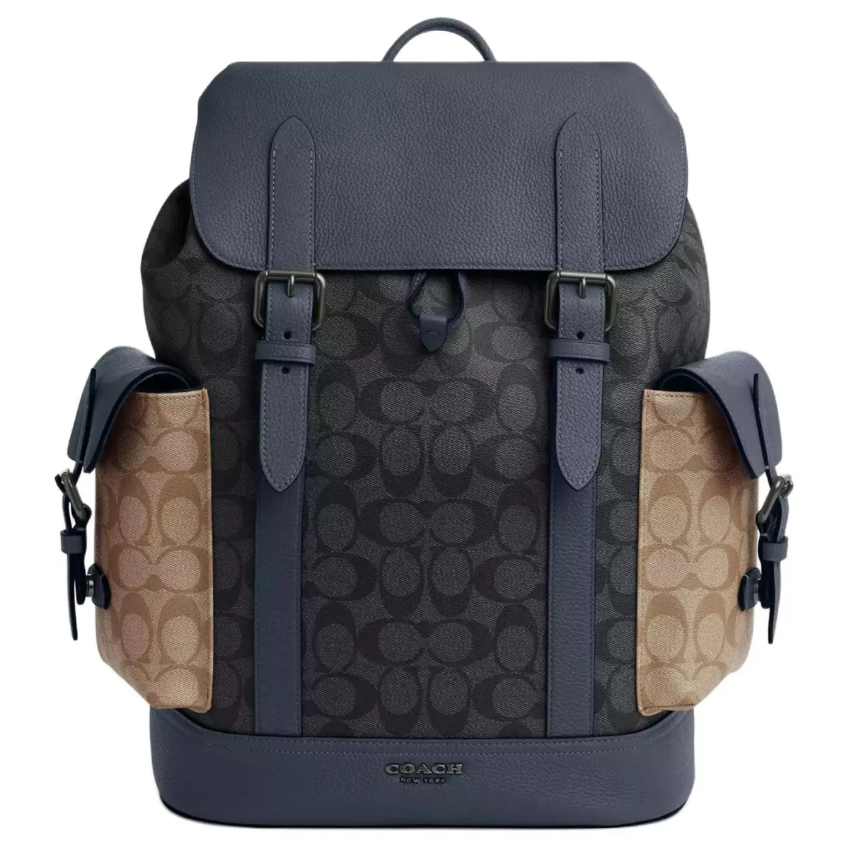 COACH Hudson Signature Coated Canvas With Leather Backpack Large Men's Charcoal Gray & Khaki & Denim