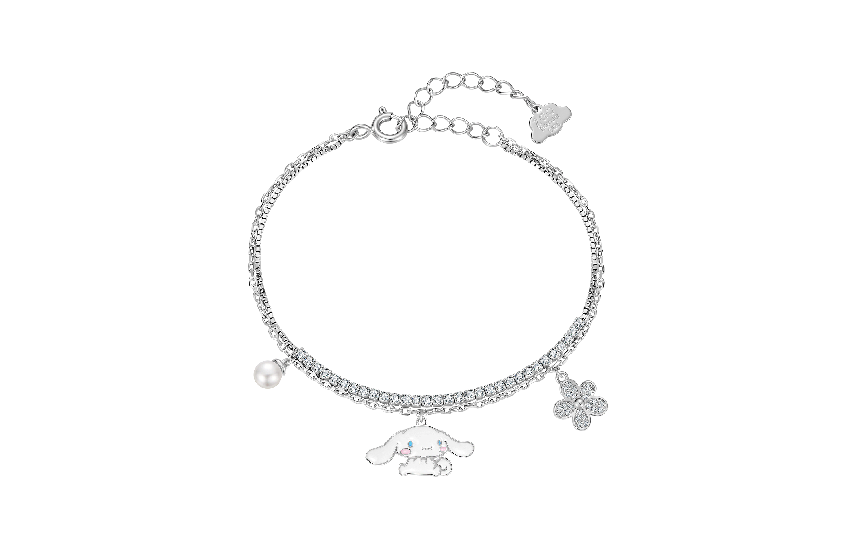 Sanrio Sanrio, sophisticated creative design cute chain with zircon, synthesized copper bracelet, flowered, trend of season, light luxury style, high-quality style, Cinnamoroll