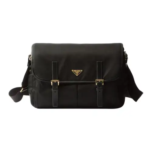 PRADA Recycled Nylon With Leather Crossbody Bag, Shoulder Bag Women's Black