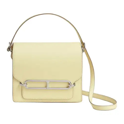 HERMES Roulis Silver Tone Buckle Swift Calfskin Crossbody Bags Mini Women's Light Yellow