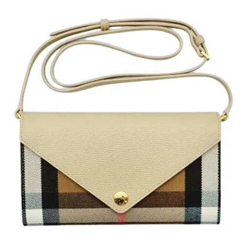 Burberry Canvas With Leather Envelope Bag One Shoulder Crossbody Clutch Women's Light Beige
