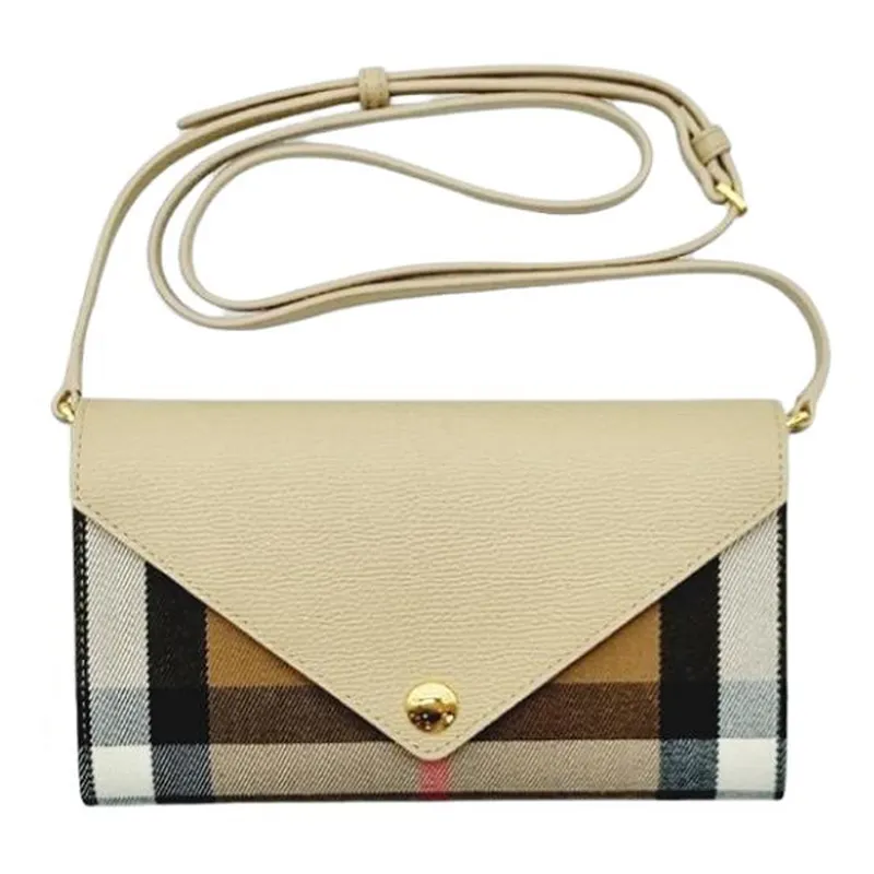 Burberry Canvas With Leather Envelope Bag One Shoulder Crossbody Clutch Women's Light Beige