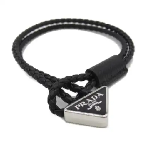 PRADA Brand Logo Cow Leather Bracelets Women's Black