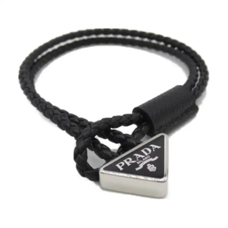 PRADA Brand Logo Cow Leather Bracelets Women's Black