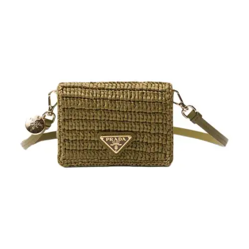PRADA With Leather Card Holder Women's Olive Green
