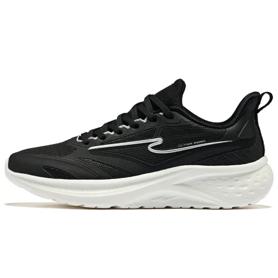 Erke Cushioning Breathable Low-Top Running Shoes Women's Jet Black Bright Silver