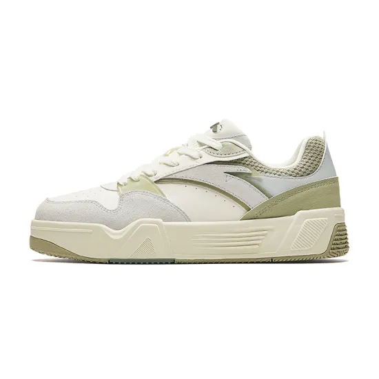 ANTA C37 Series Skateboard Shoes Women's Low-Top Ivory White/Washed Green/Light Asphalt Gray