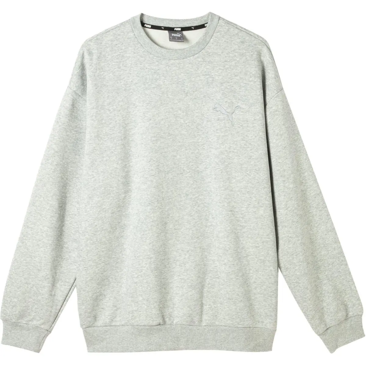 PUMA ELEVATED CREWNECK FL Pullover Thermal Fleece Lined Casual Crew Neck Sweatshirt Men's Light Mixed Gray