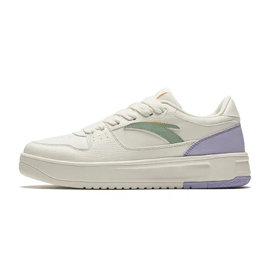 ANTA Skateboard Shoes Women's Low Top Ivory White/Oxygen Green/Misty Light Purple