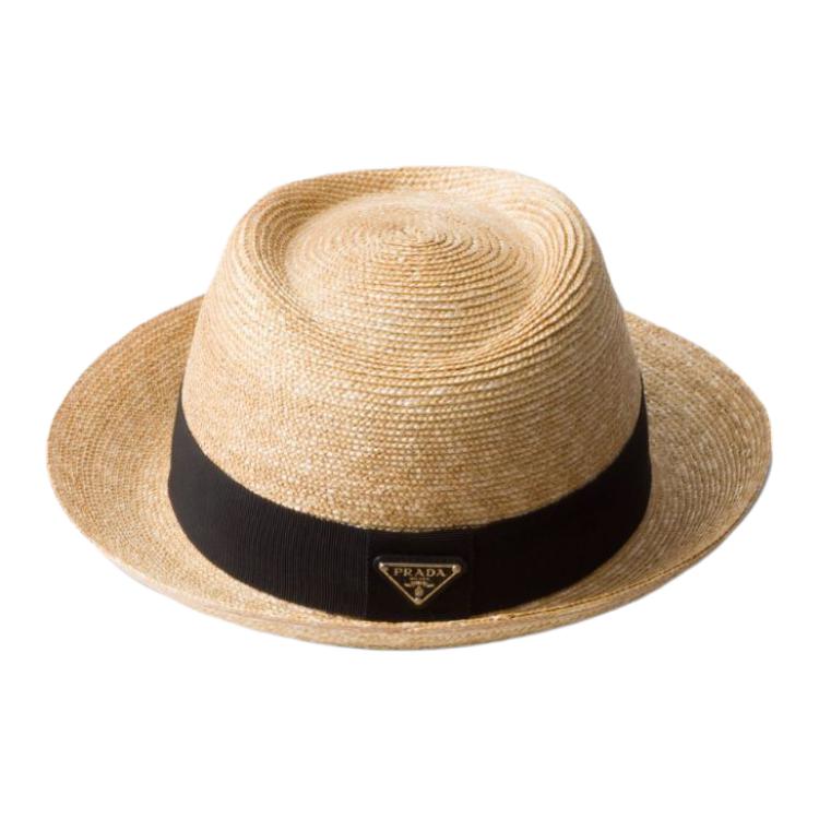 PRADA Triangle logo Woven Raffia Hat