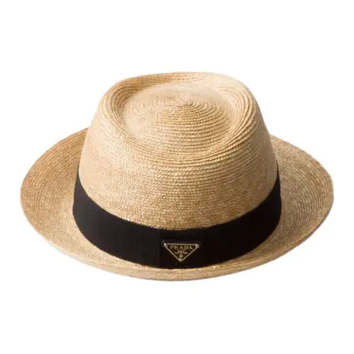 PRADA Triangle logo Woven Raffia Hat