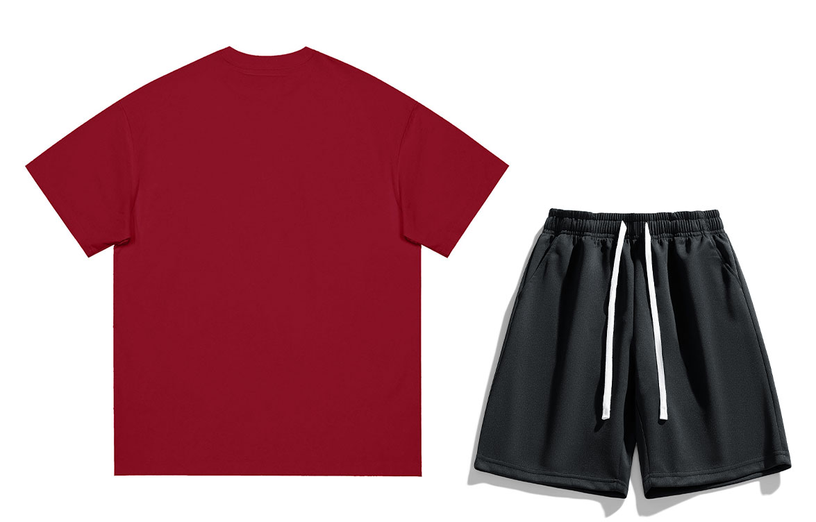 COMOWA Love is not endless abuse. Fun creative no-letter Logo print loose drop-shoulder heavy cotton short-sleeve T-shirt and shorts casual sportswear set, unisex