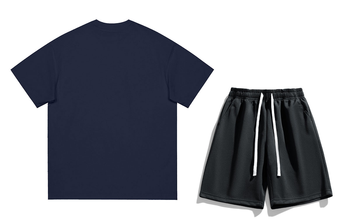 COMOWA Love is not endless abuse. Fun creative no-letter Logo print loose drop-shoulder heavy cotton short-sleeve T-shirt and shorts casual sportswear set, unisex