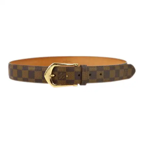 LOUIS VUITTON Damier PVC Polyvinyl Chloride Metal Leather Belts Women's Umber Width 3cm