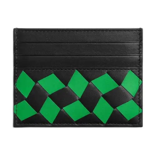 Bottega Veneta Calfskin Card Holder Men's Black & Green