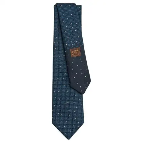 HERMES Mulberry Silk Ties Men's Black/Electric Blue/White