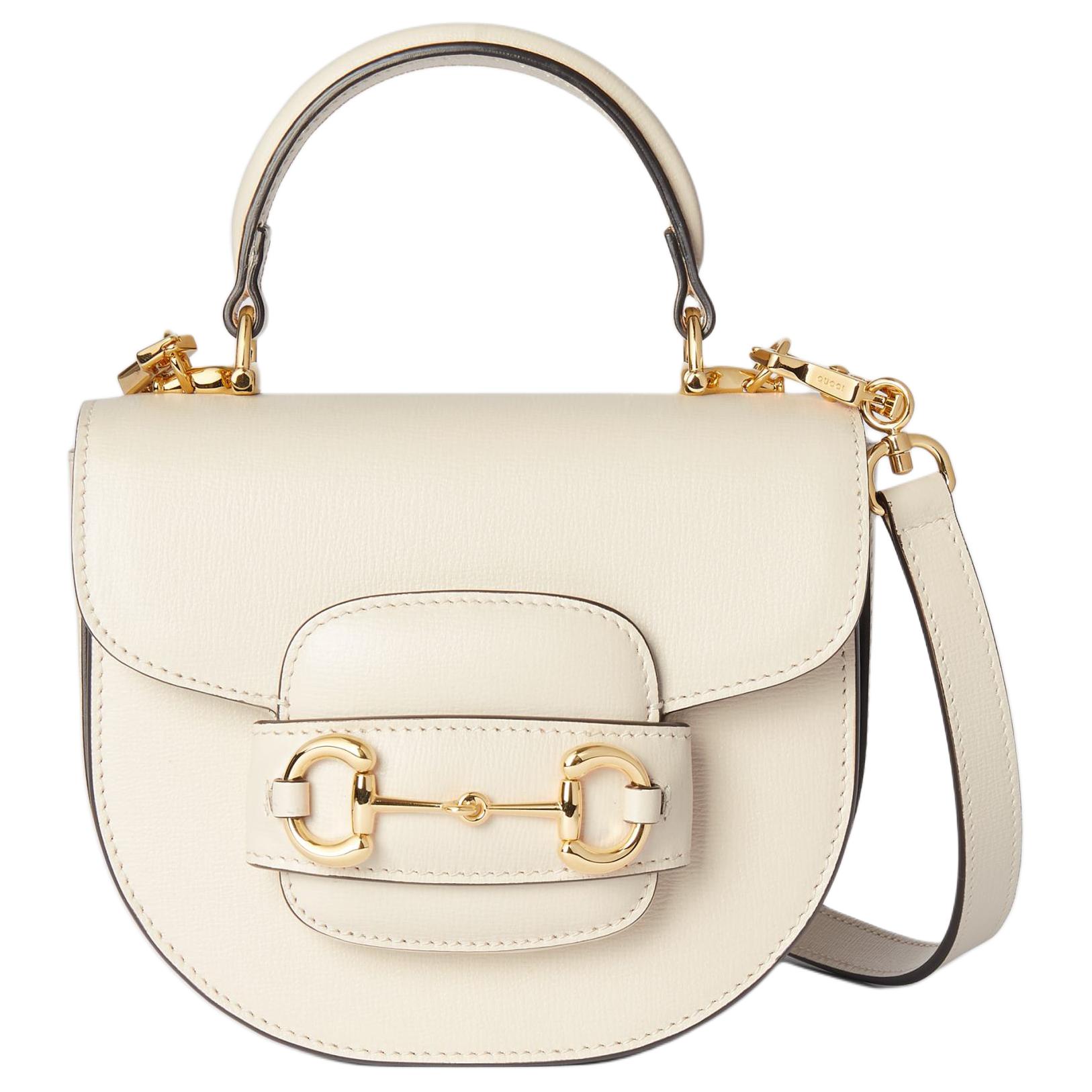 GUCCI Horsebit 1955 Leather & Metal Shoulder Bag, Crossbody Bag, Handbag Mini Women's White