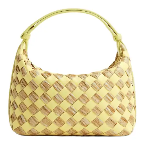 Bottega Veneta Calfskin With Raffia Handbag, Shoulder Bag Mini Women's Yellow