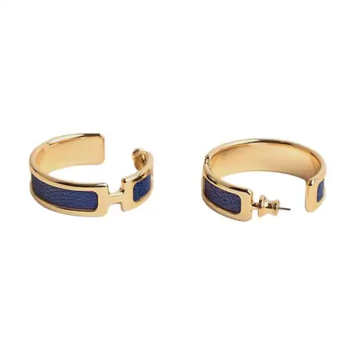HERMES Goatskin Earrings Women's Gold/Blue