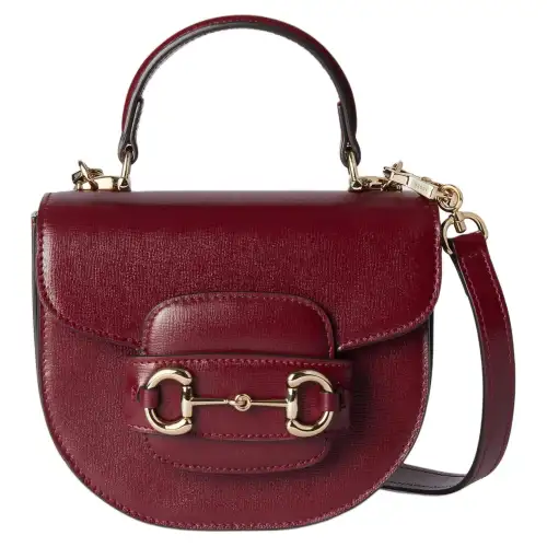GUCCI Horsebit 1955 Detachable Strap Leather Shoulder Bag, Crossbody Bag, Handbag Mini Women's Burgundy