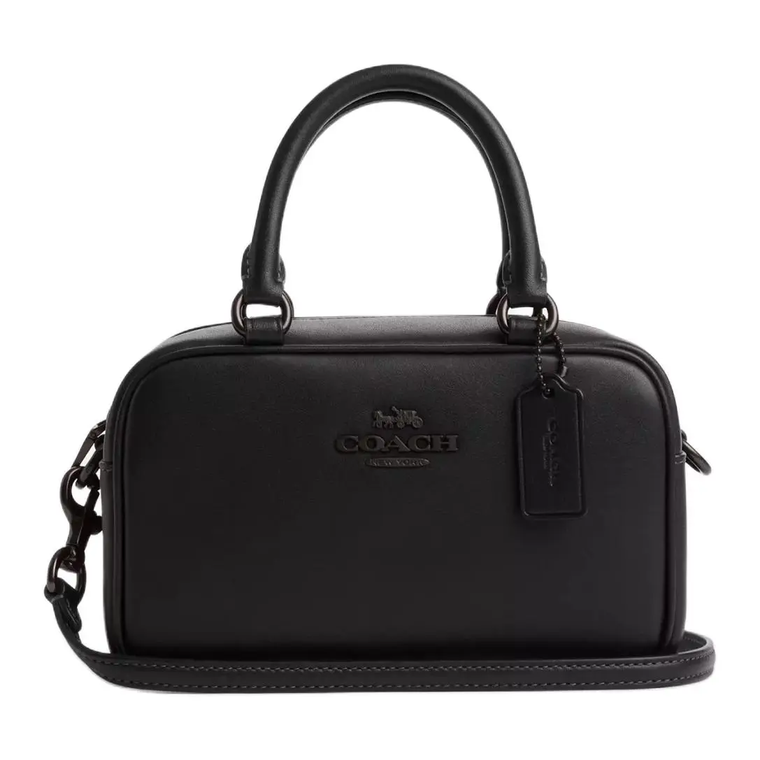 COACH SATCHEL Leather Bowling Bag, Shoulder Bag, Crossbody Bag, Handbag Small Women's Black